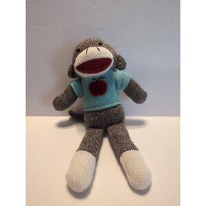 Dan Dee Sock Monkey Plush Blue Shirt Red Apple Stuffed Animal 9"